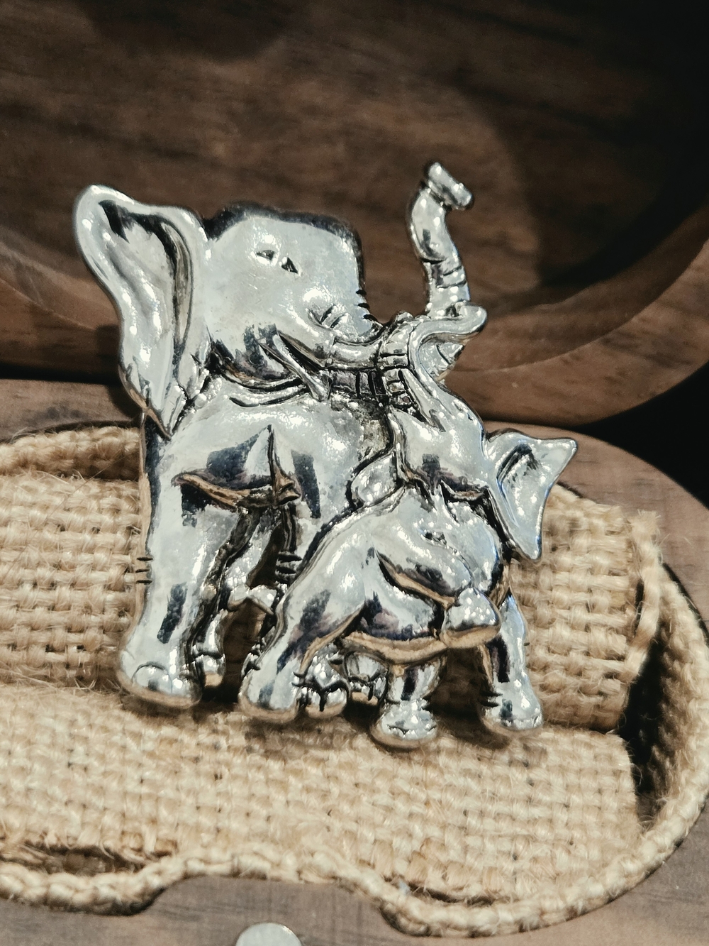 Vintage Silver Elephant Brooch with Mother and Calf